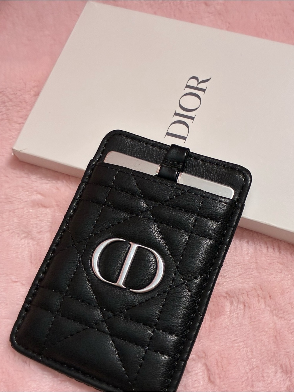 Christian Dior Cannage Black Quilted Phone Card Holder